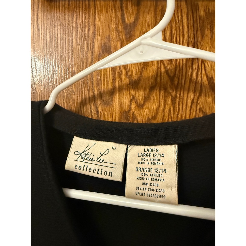 Kathie Lee Collection Black White Striped Cardigan Sweater Womens Large 12/14 - Picture 4 of 5